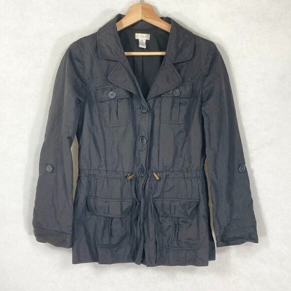 Chico's Jackets & Blazers - Chico's Lightweight Rain Utility Jacket Roll Tab Sleeves Black Small